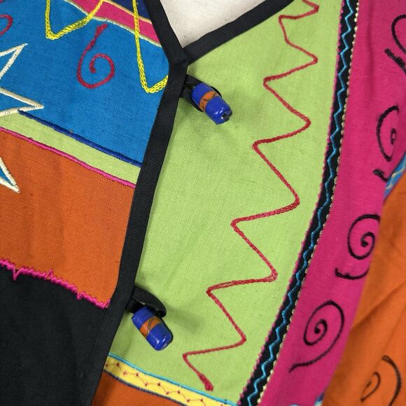 Indigo Moon Jacket Women Medium Patchwork Embroidered Boho Artsy Lagenlook - Picture 6 of 11